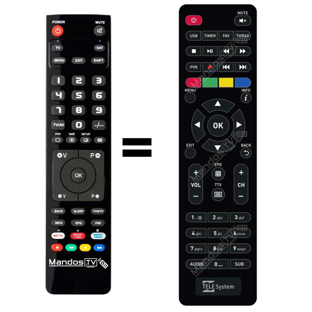 Télécommande Universelle Re-Flix Superior Light 4 En 1 - Préprogrammée Pour TELESYSTEM TS4000 - TV, SAT, DVD, AUX